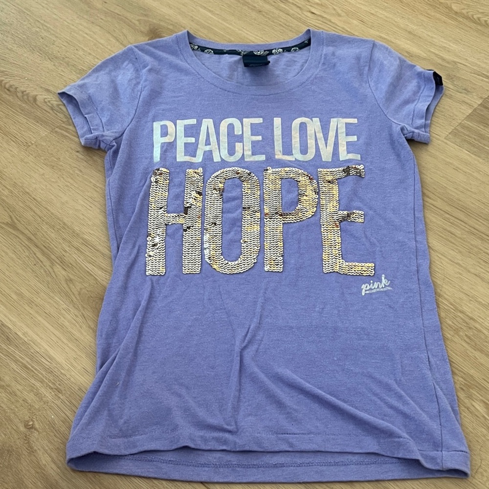 PINK Victoria's Secret Lilac Tee with Gold Sequin HOPE